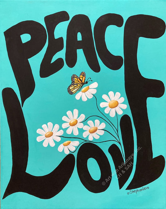 Peace and Love Flowers Gallery Wrapped Acrylic Painting on Canvas