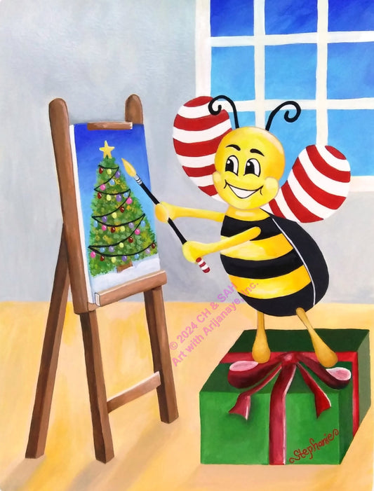 Acrylic Painting Art Print Adorable Bumble Bee Canvas Easel painting Wall Art Decor